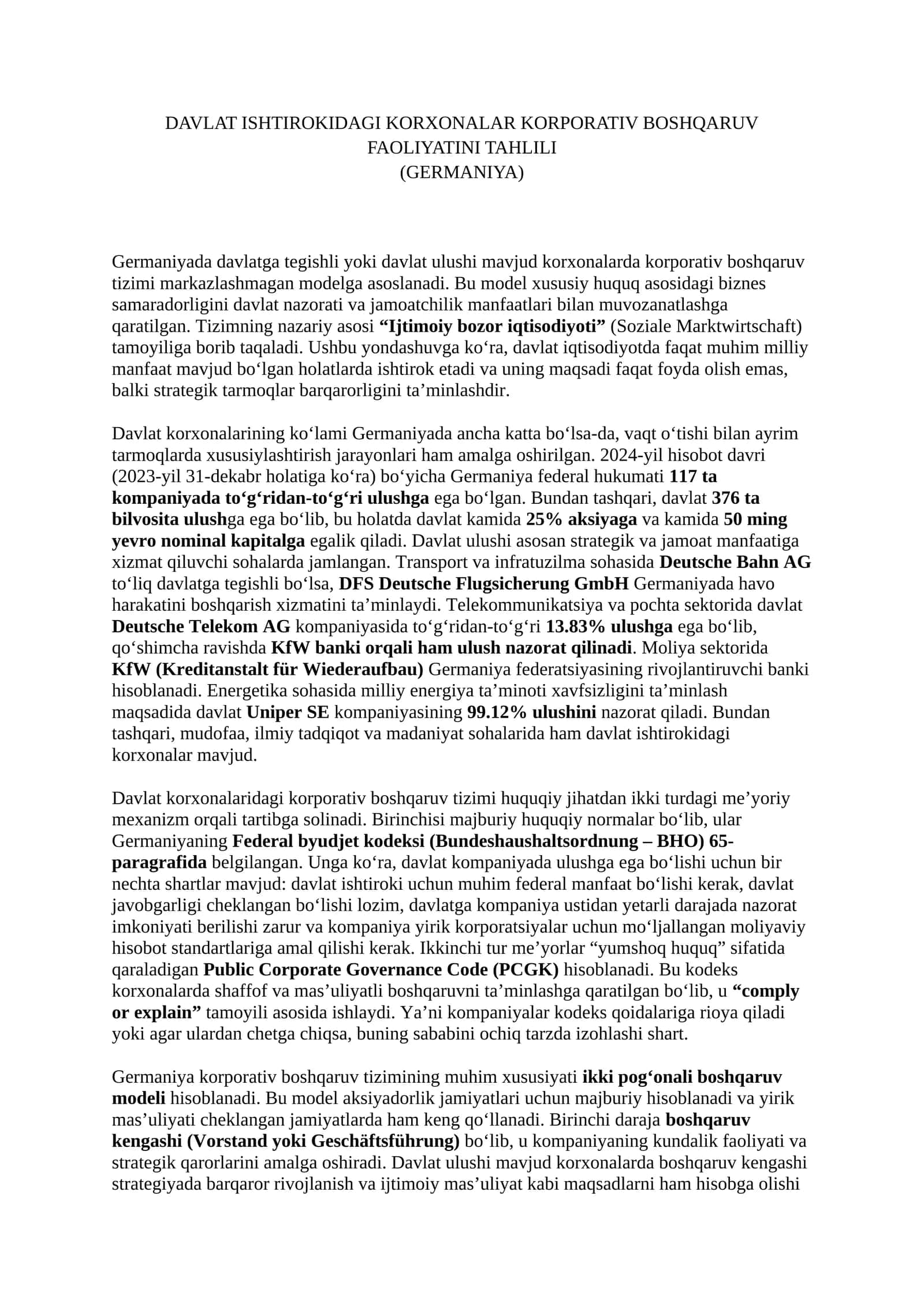 Germaniya korxonalarida korporativ boshqaruv 1