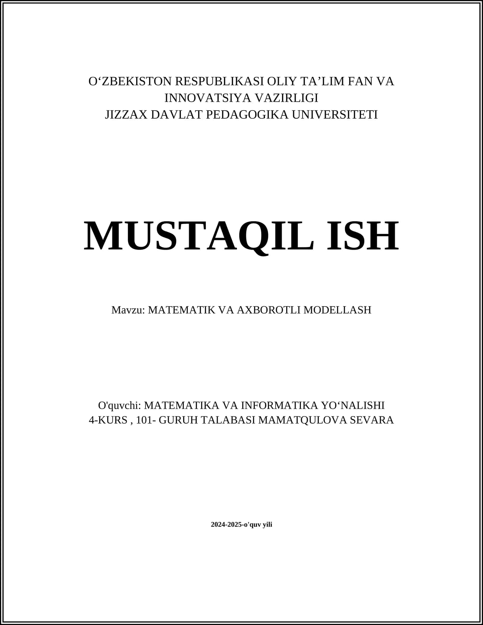MATEMATIK VA AXBOROTLI MODELLASH 1