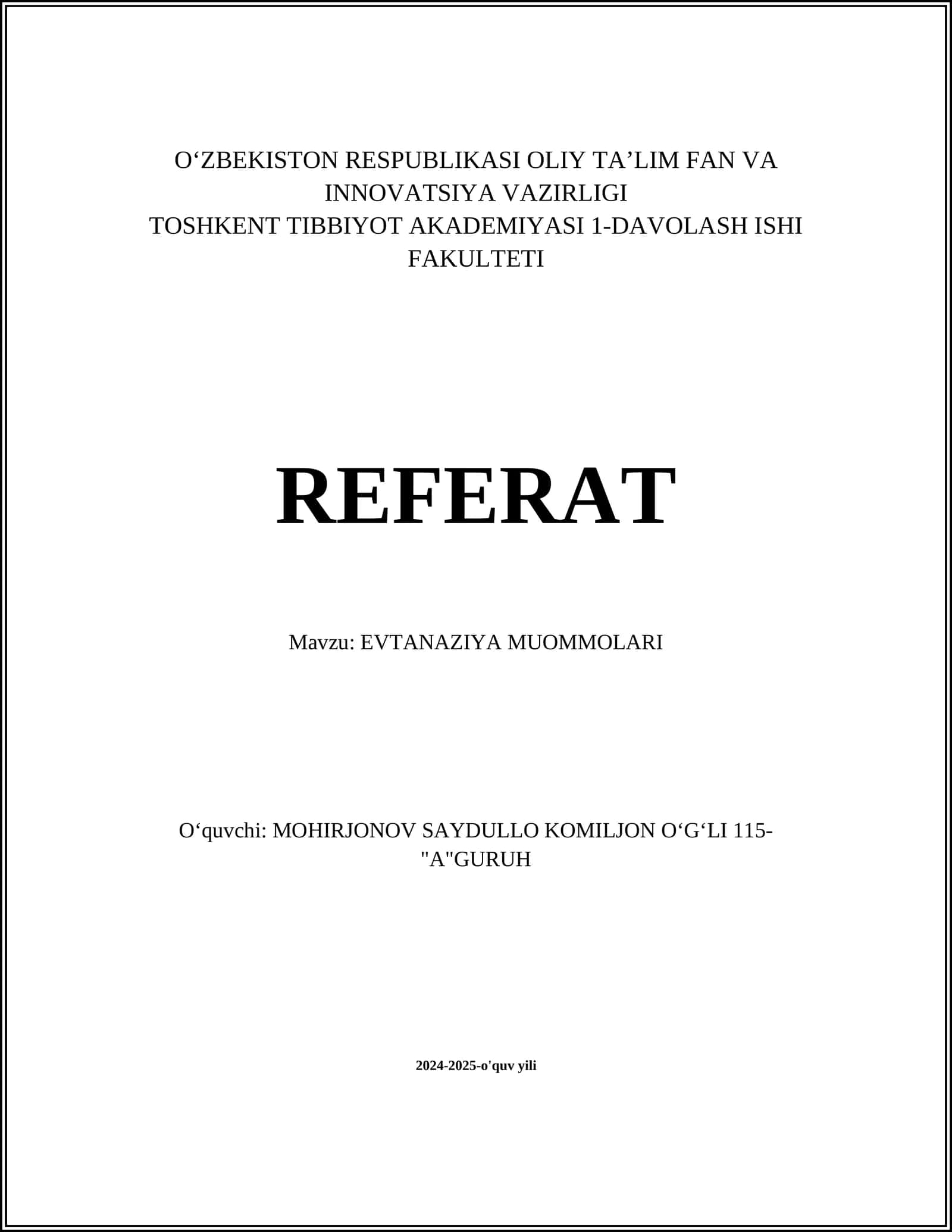 EVTANAZIYA MUOMMOLARI 1