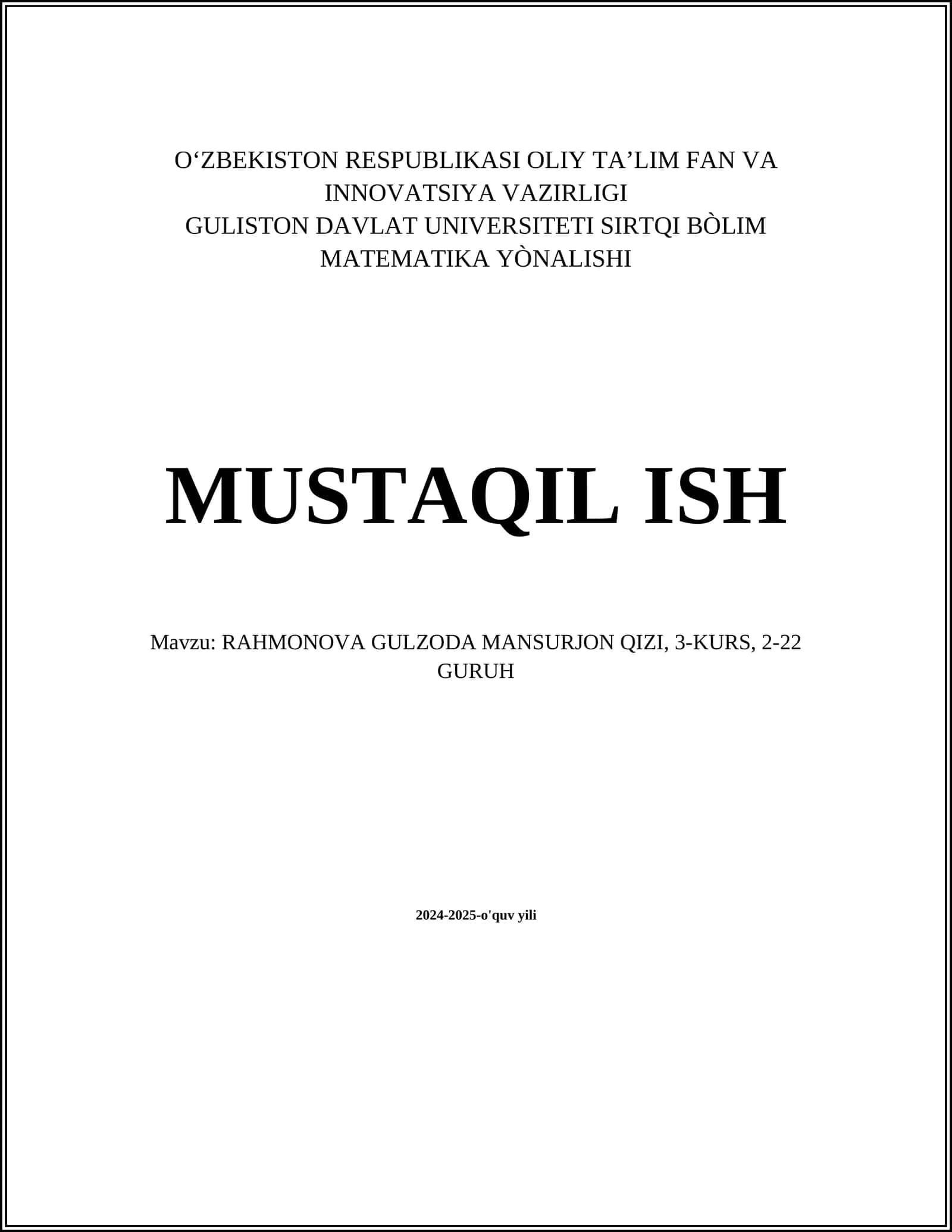 RAHMONOVA GULZODA MANSURJON QIZI 1