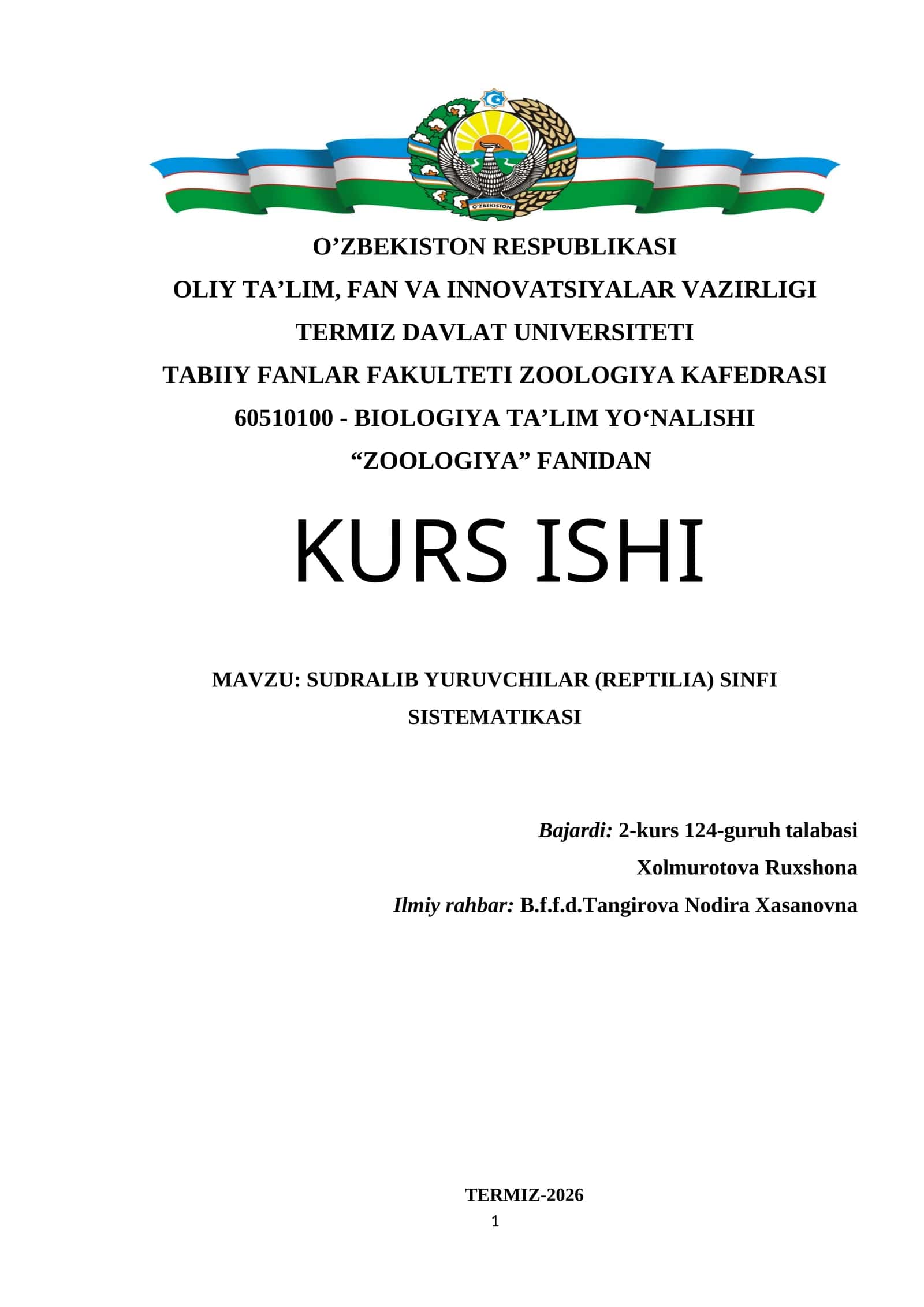 SUDRALIB YURUVCHILAR (REPTILIA) SINFI SISTEMATIKASI 1