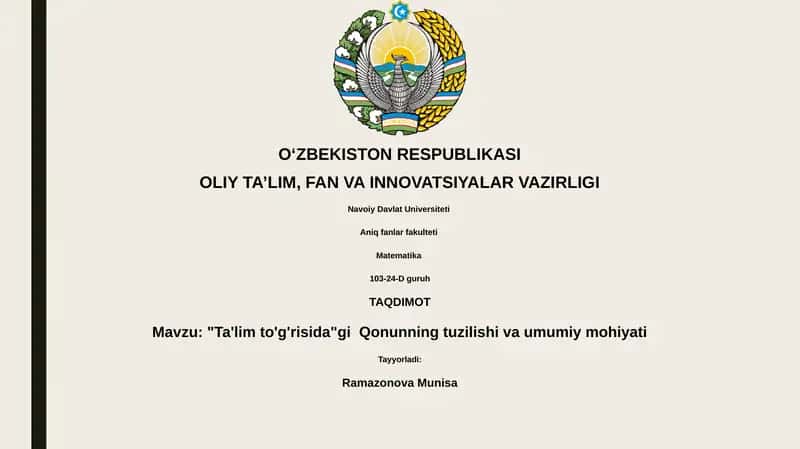 Ta'lim Huquqining Asosiy Manbalari va Tuzilishi 1