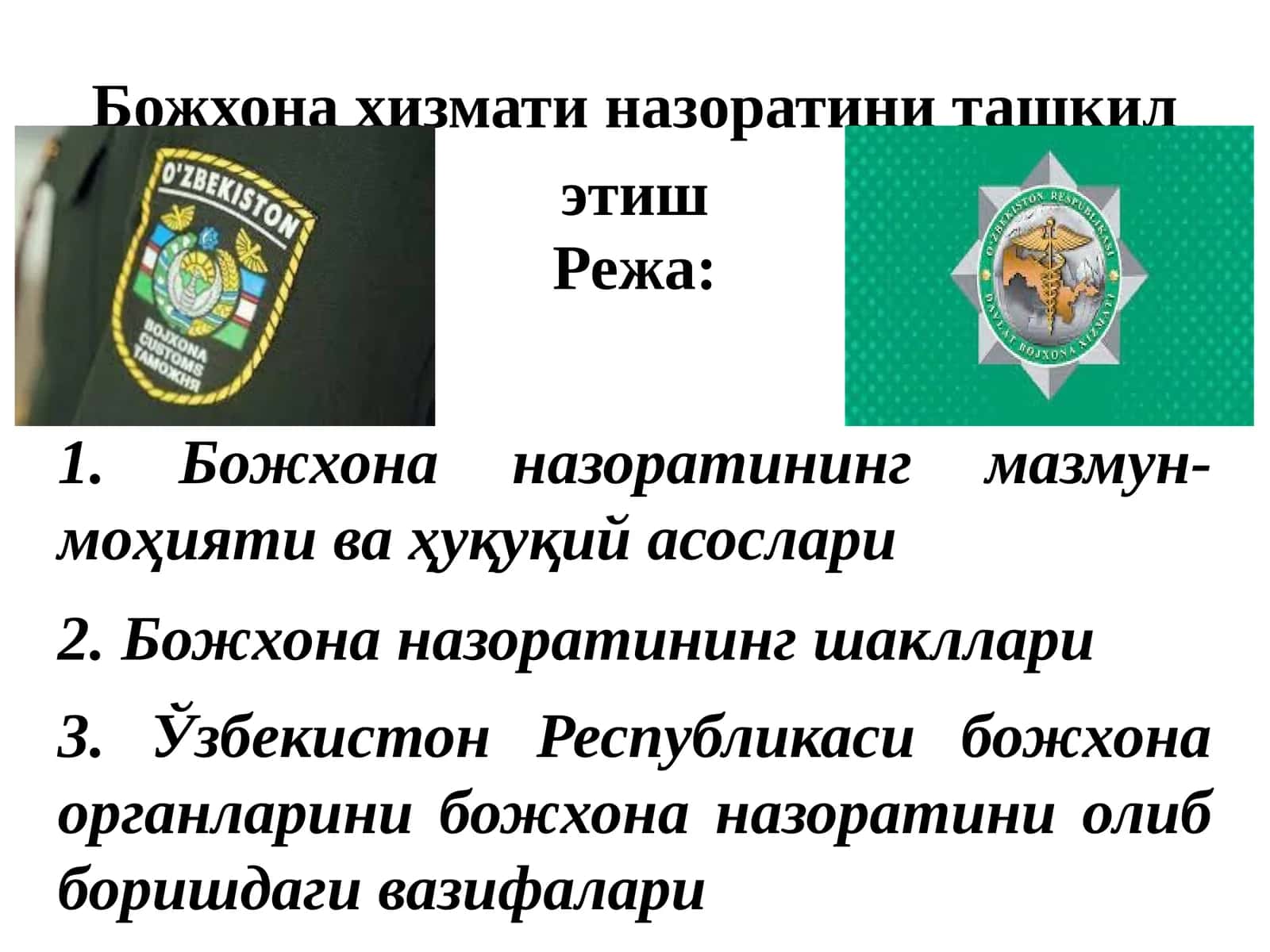 Божхона хизмати назоратини ташкил этиш 1