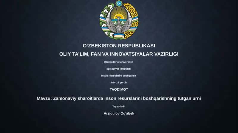 Zamonaviy sharoitlarda inson resurslarini boshqarishning tutgan urni 1
