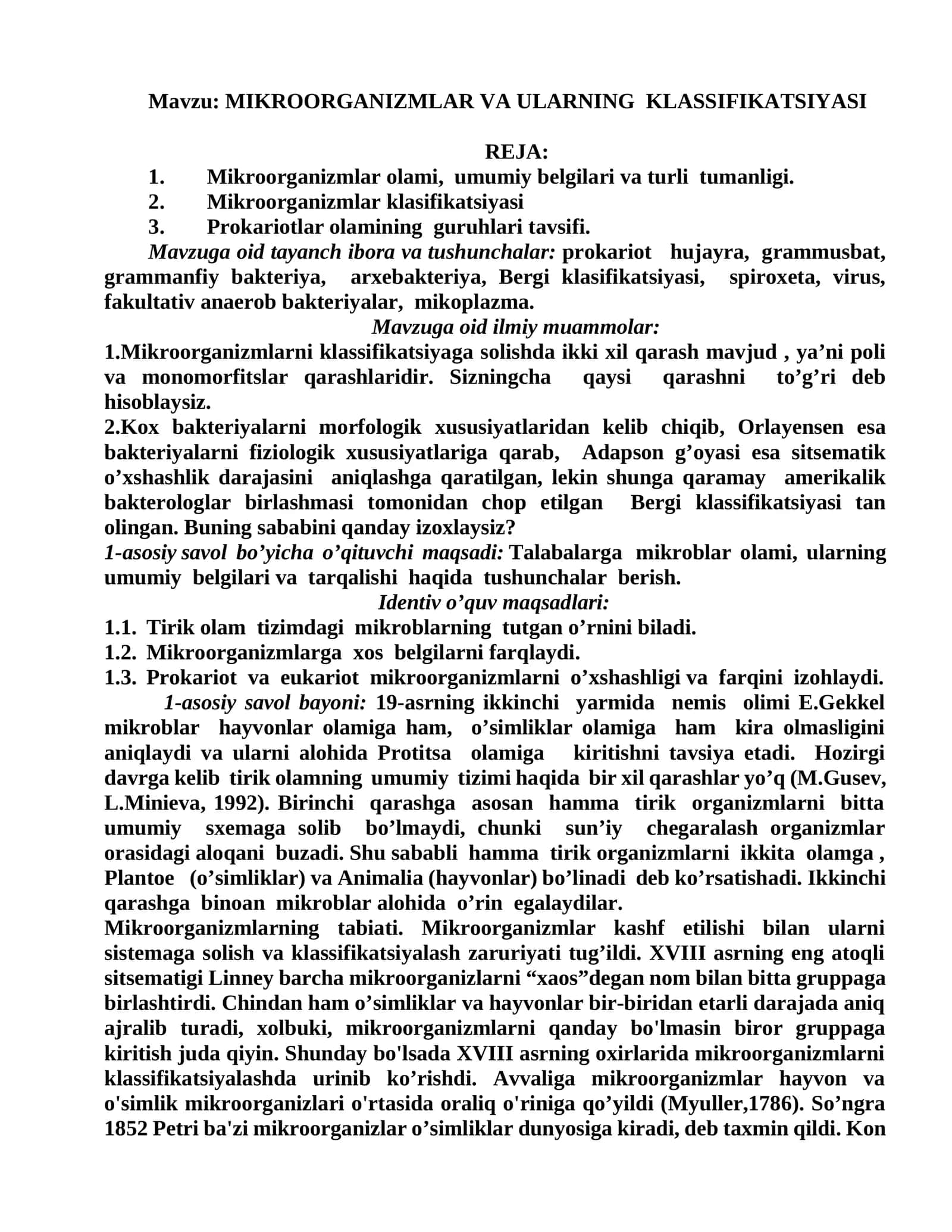 MIKRООRGАNIZMLАR VА ULАRNING KLАSSIFIKАTSIYАSI 1