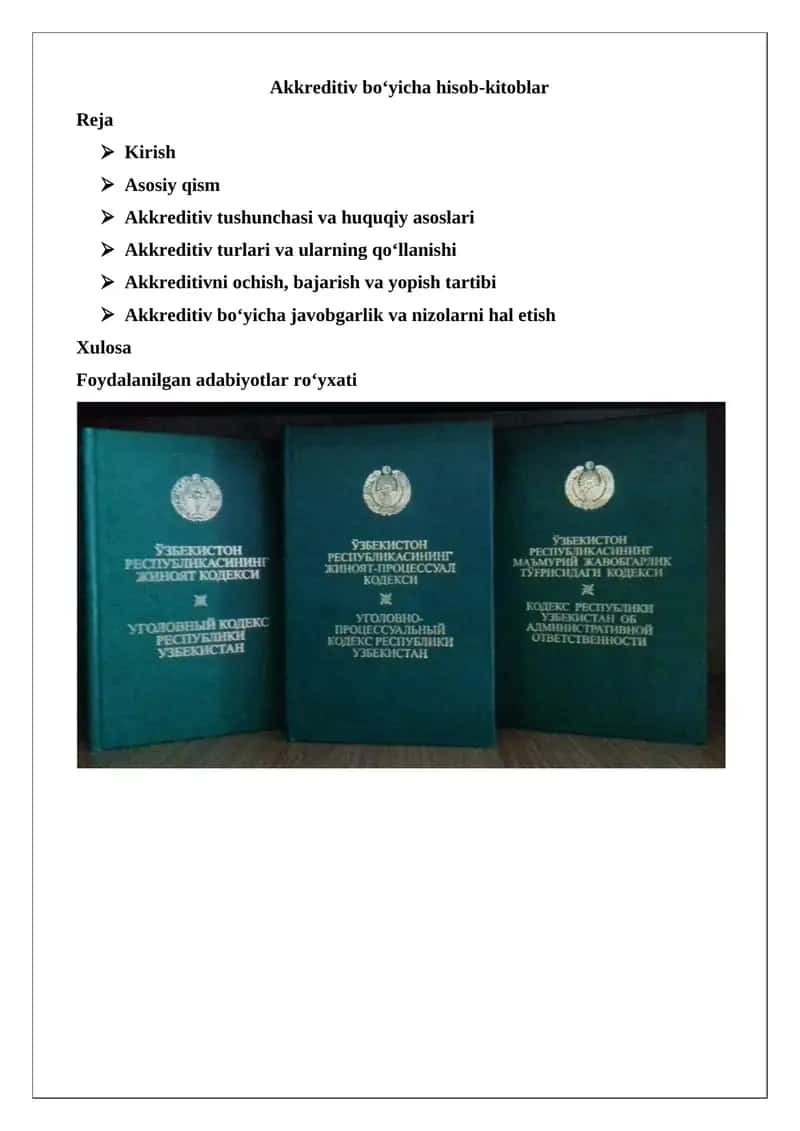 Akkreditiv bo‘yicha hisob-kitoblar 1