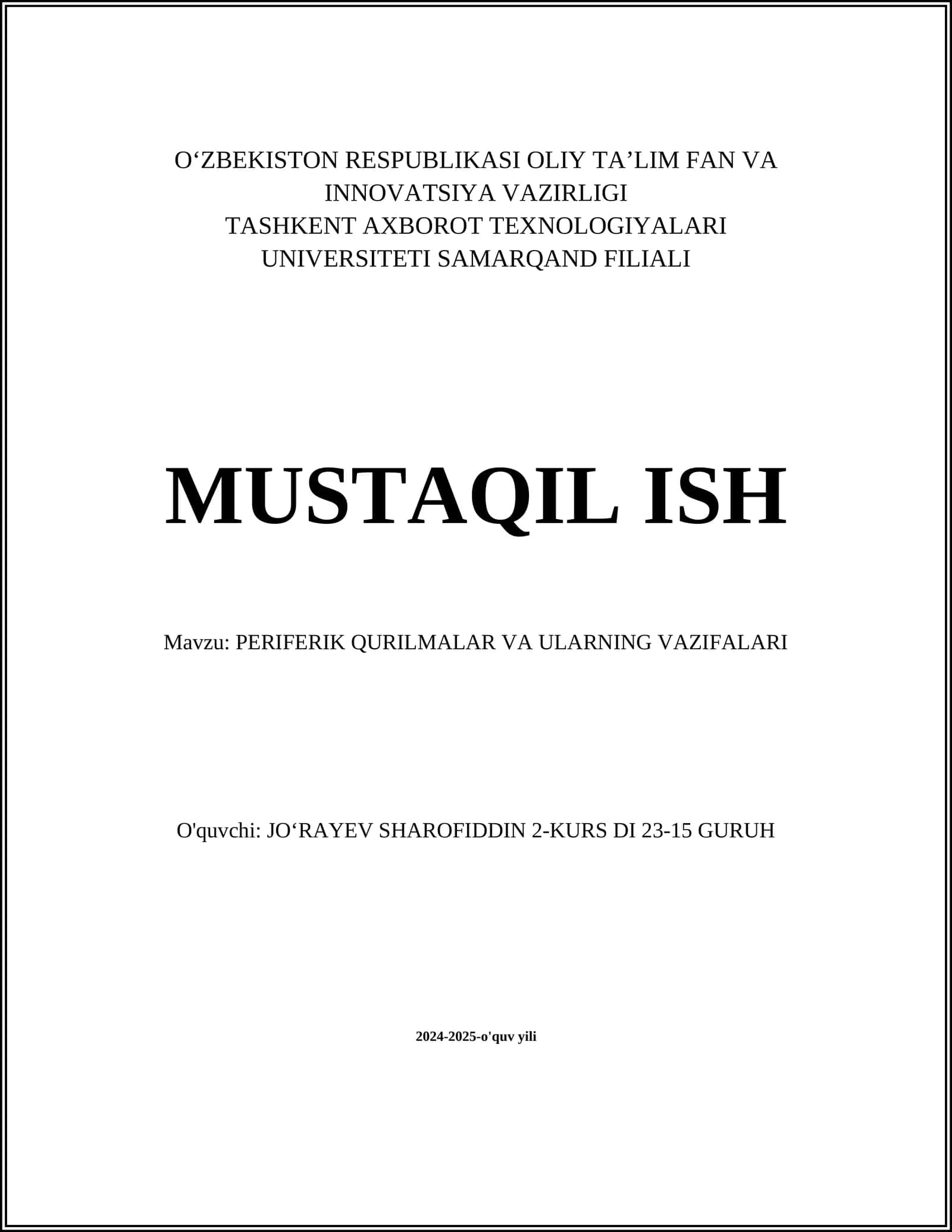 PERIFERIK QURILMALAR VA ULARNING VAZIFALARI 1