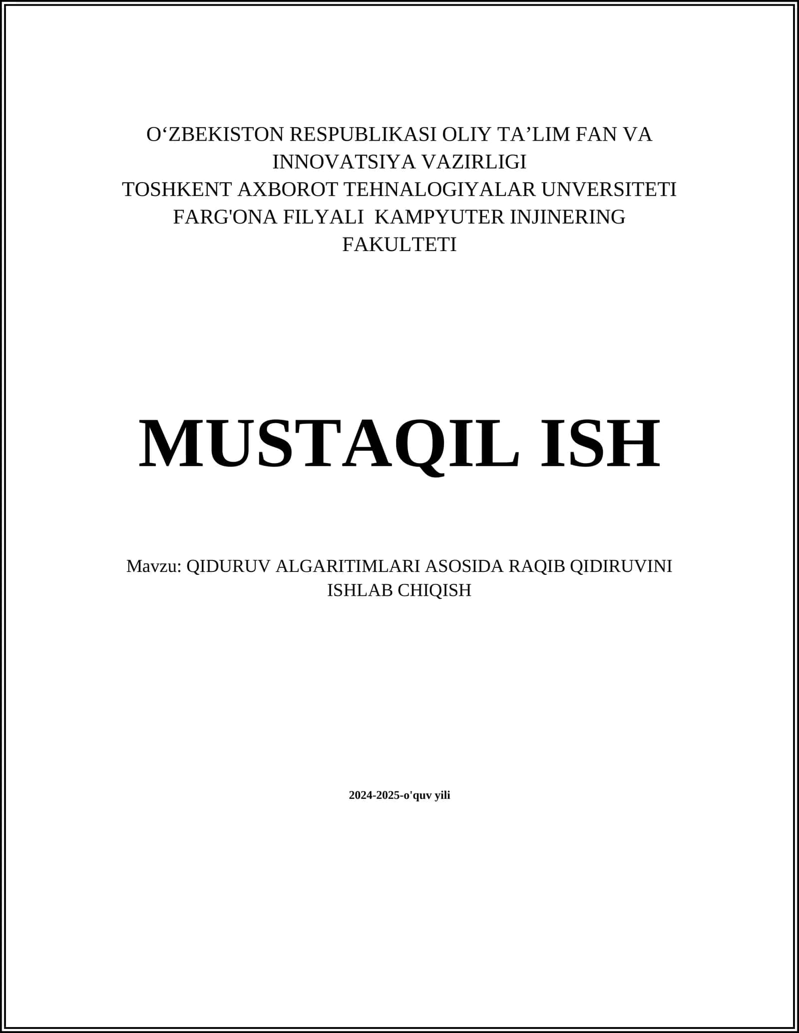 QIDURUV ALGARITIMLARI ASOSIDA RAQIB QIDIRUVINI ISHLAB CHIQISH 1