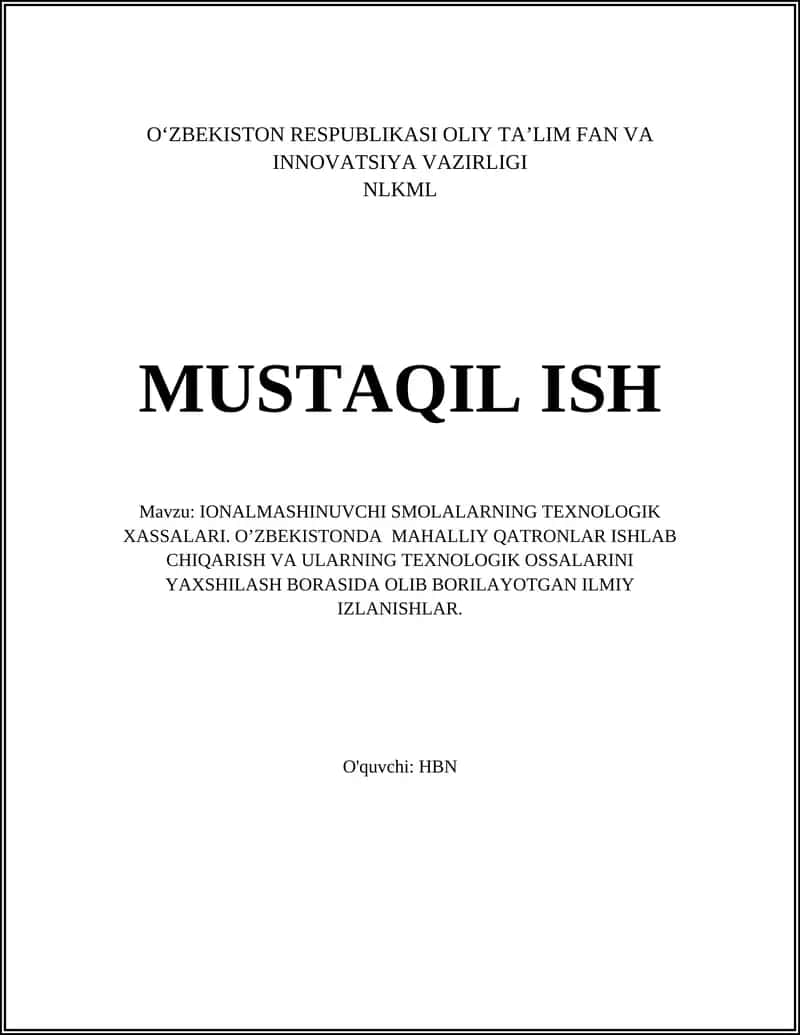 Ion almashinuvchi smolalarning texnologik xossalari 1
