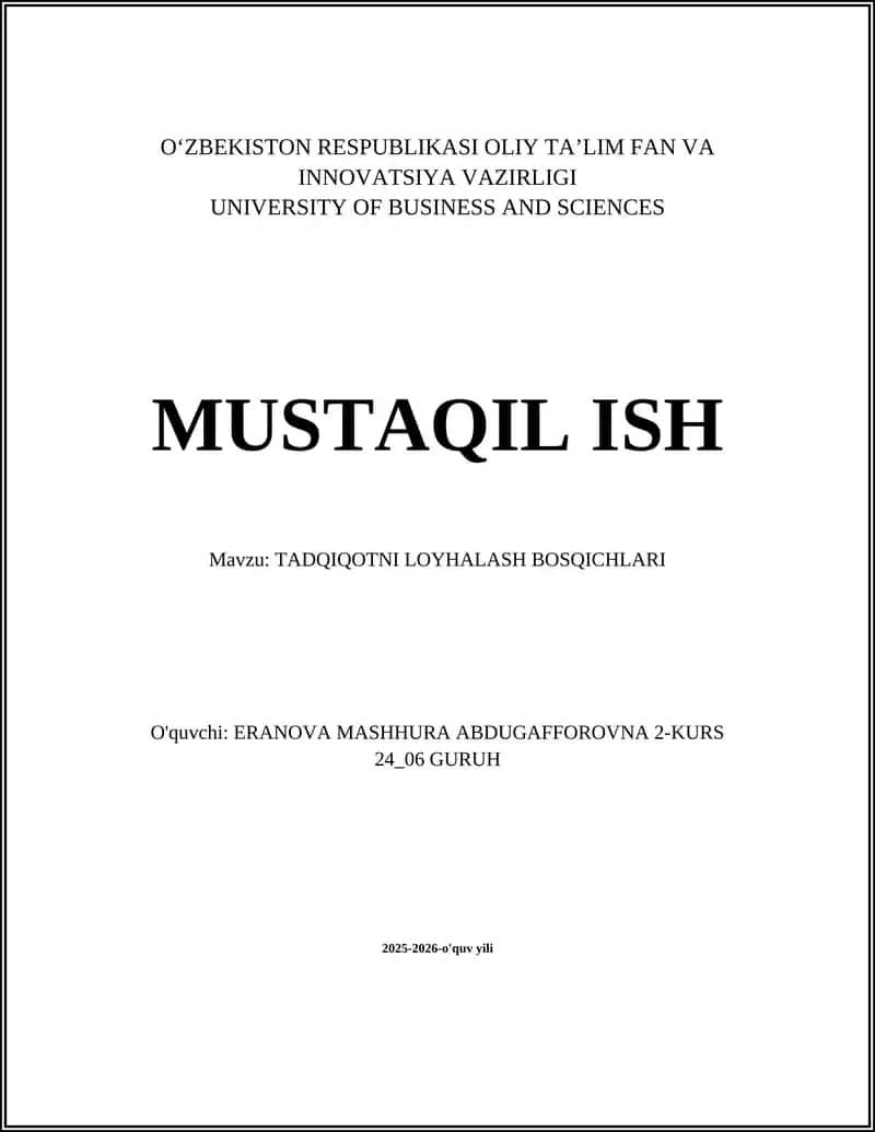 TADQIQOTNI LOYHALASH BOSQICHLARI 1