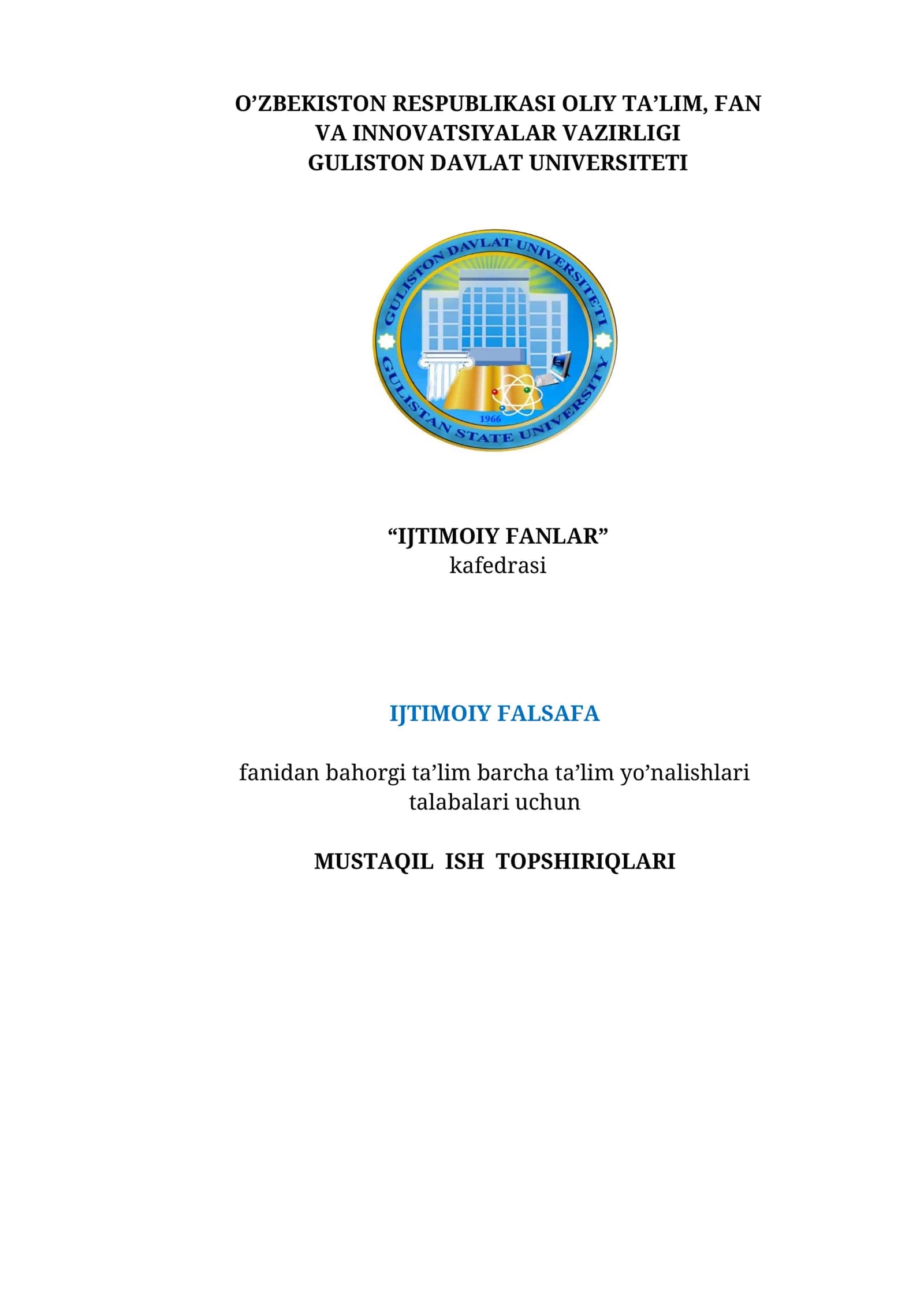 Ijtimoiy Falsafa Bahorgi Ta'lim 1