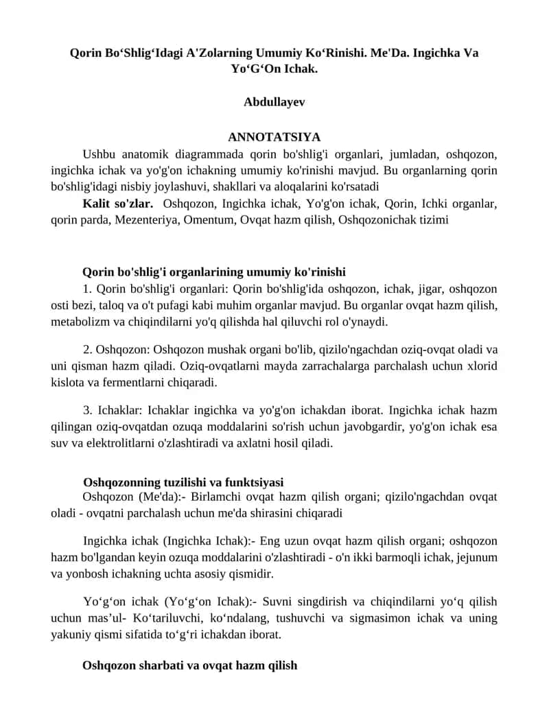 Qorin BoʻShligʻIdagi A'Zolarning Umumiy KoʻRinishi 1