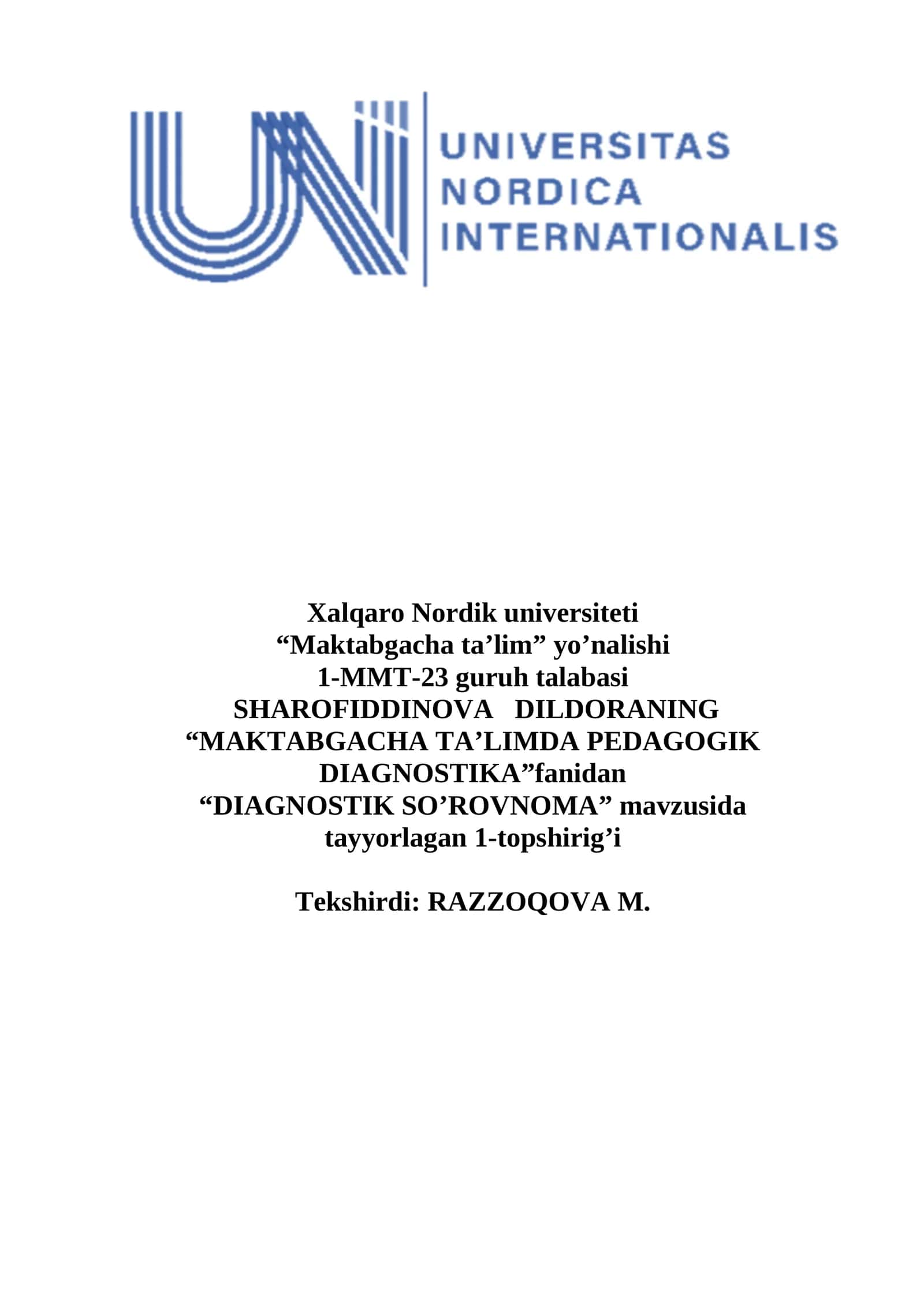 DIAGNOSTIK SO’ROVNOMA 1