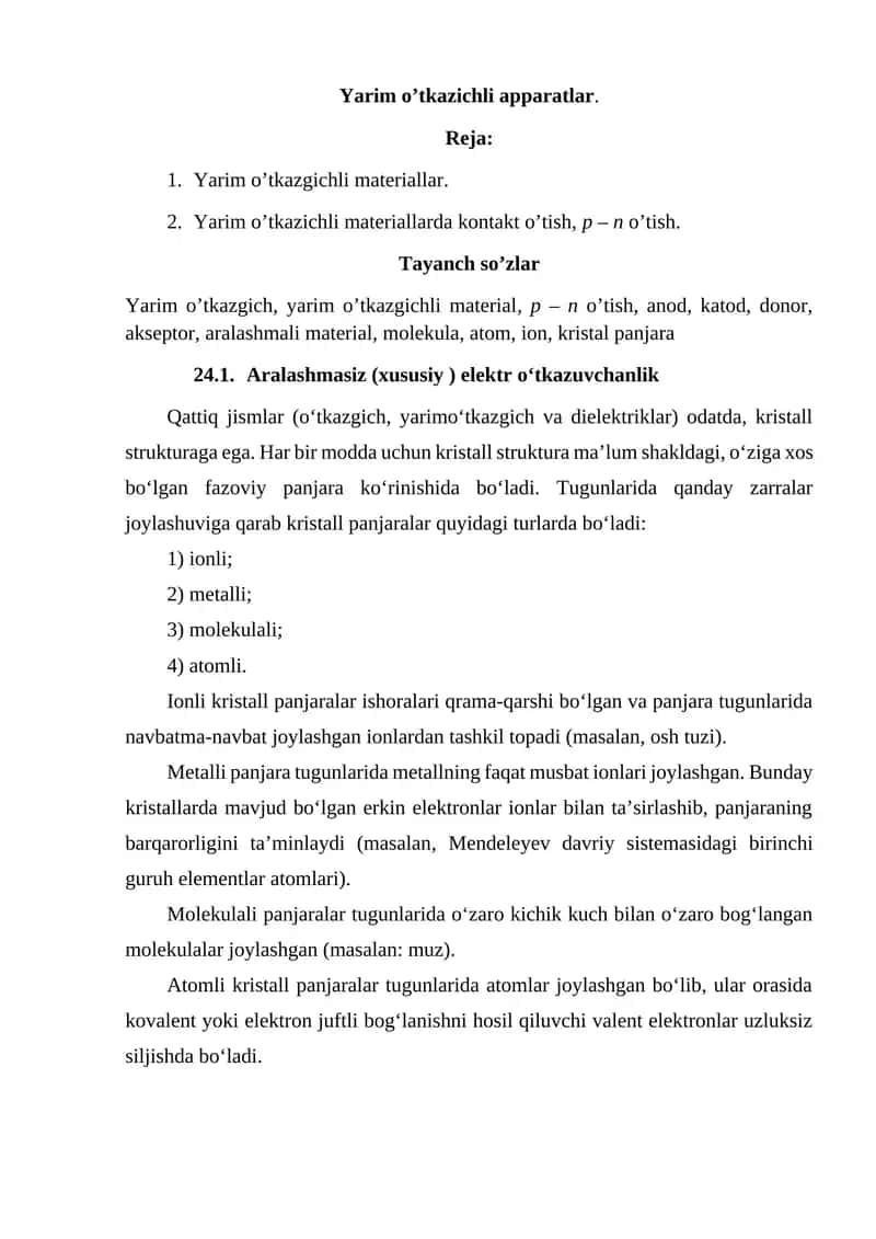 Yarim o’tkazichli materiallar 1