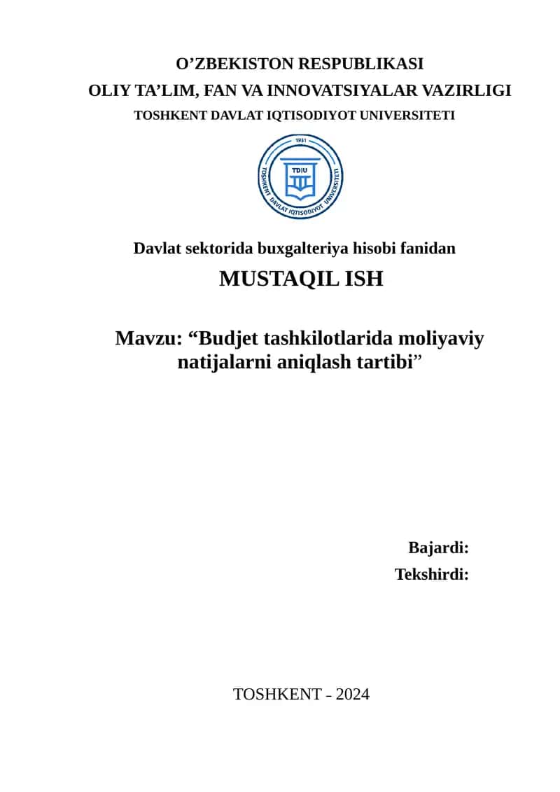 Budjet tashkilotlarida moliyaviy natijalarni aniqlash tartibi 1