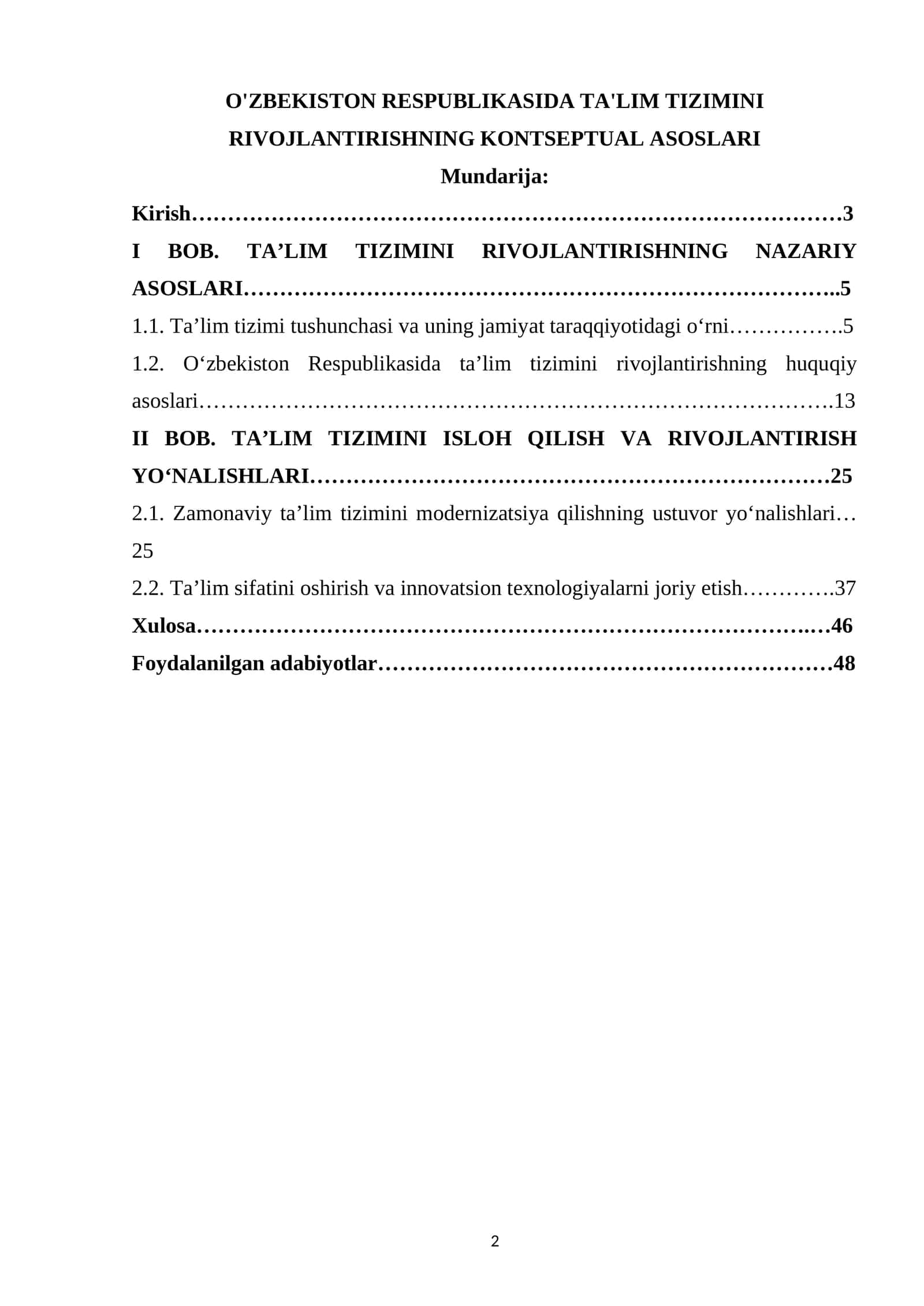 O'ZBEKISTON RESPUBLIKASIDA TA'LIM TIZIMINI RIVOJLANTIRISHNING KONTSEPTUAL ASOSLARI 1