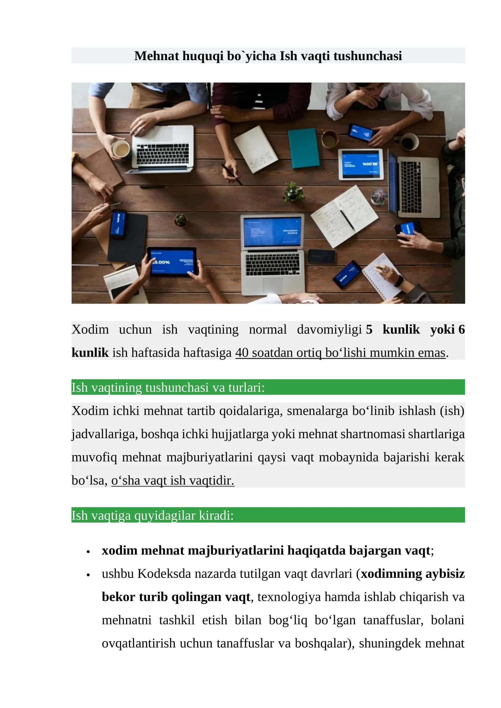 Mehmat huquqi bo`yicha Ish vaqti tushunchasi 1