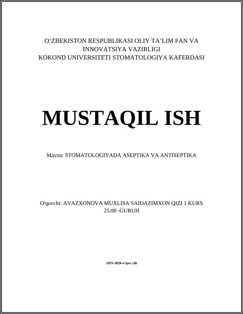 STOMATOLOGIYADA ASEPTIKA VA ANTISEPTIKA 1