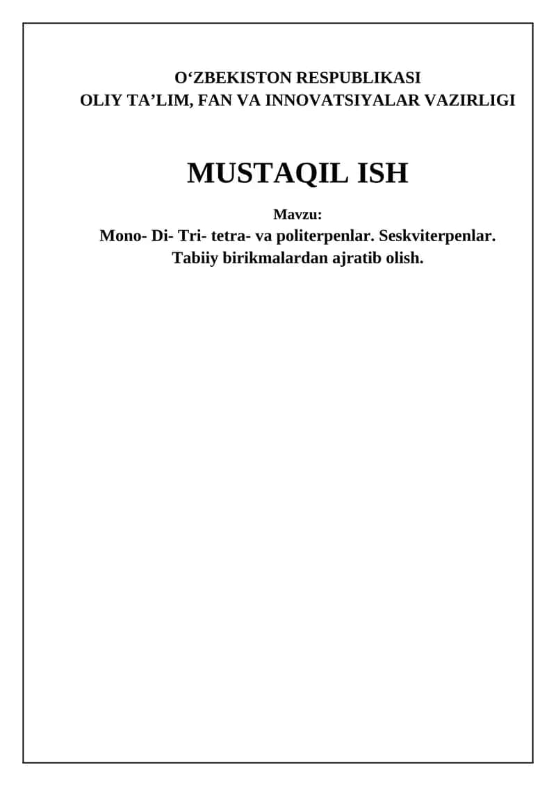 Terpenlar Tabiiy Birikmalardan Ajratib Olish Usullari 1