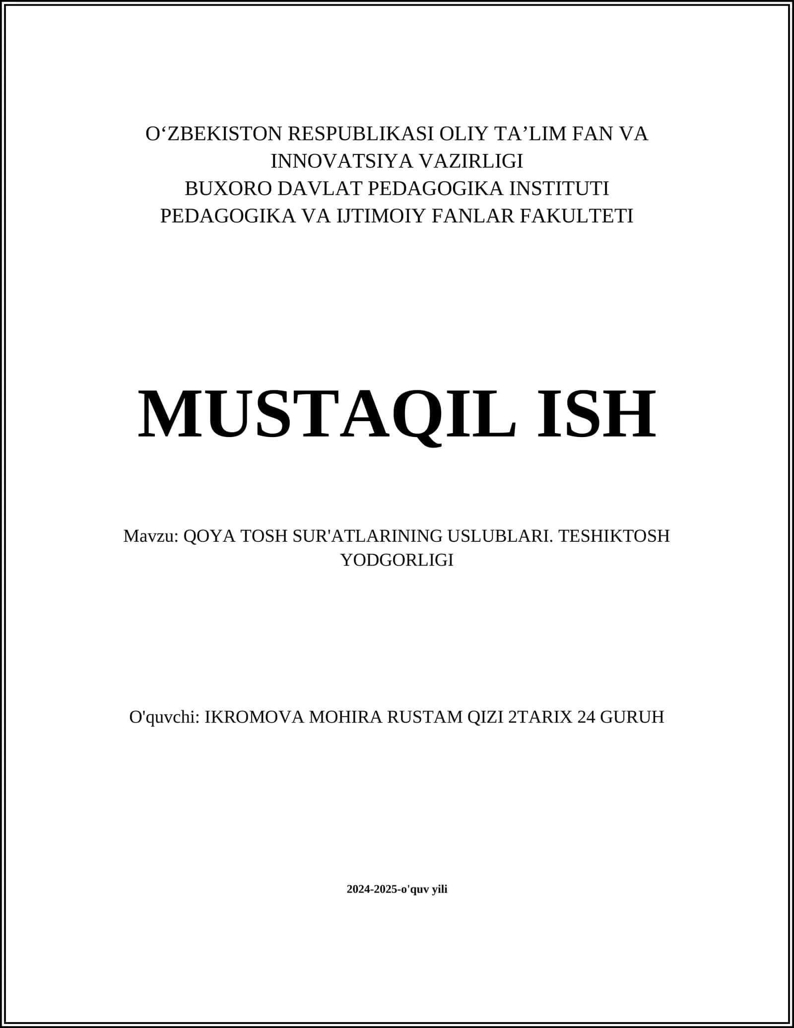 QOYA TOSH SUR'ATLARINING USLUBLARI. TESHIKTOSH YODGORLIGI 1