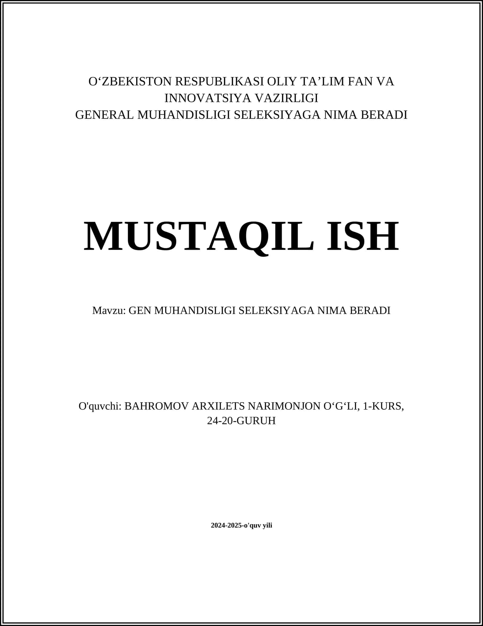 GEN MUHANDISLIGI SELEKSIYAGA NIMA BERADI 1