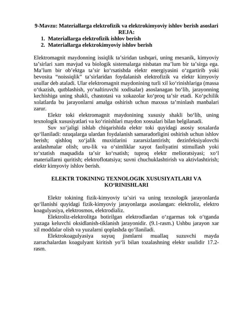 Materiallarga elektrofizik va elektrokimyoviy ishlov berish asoslari 1