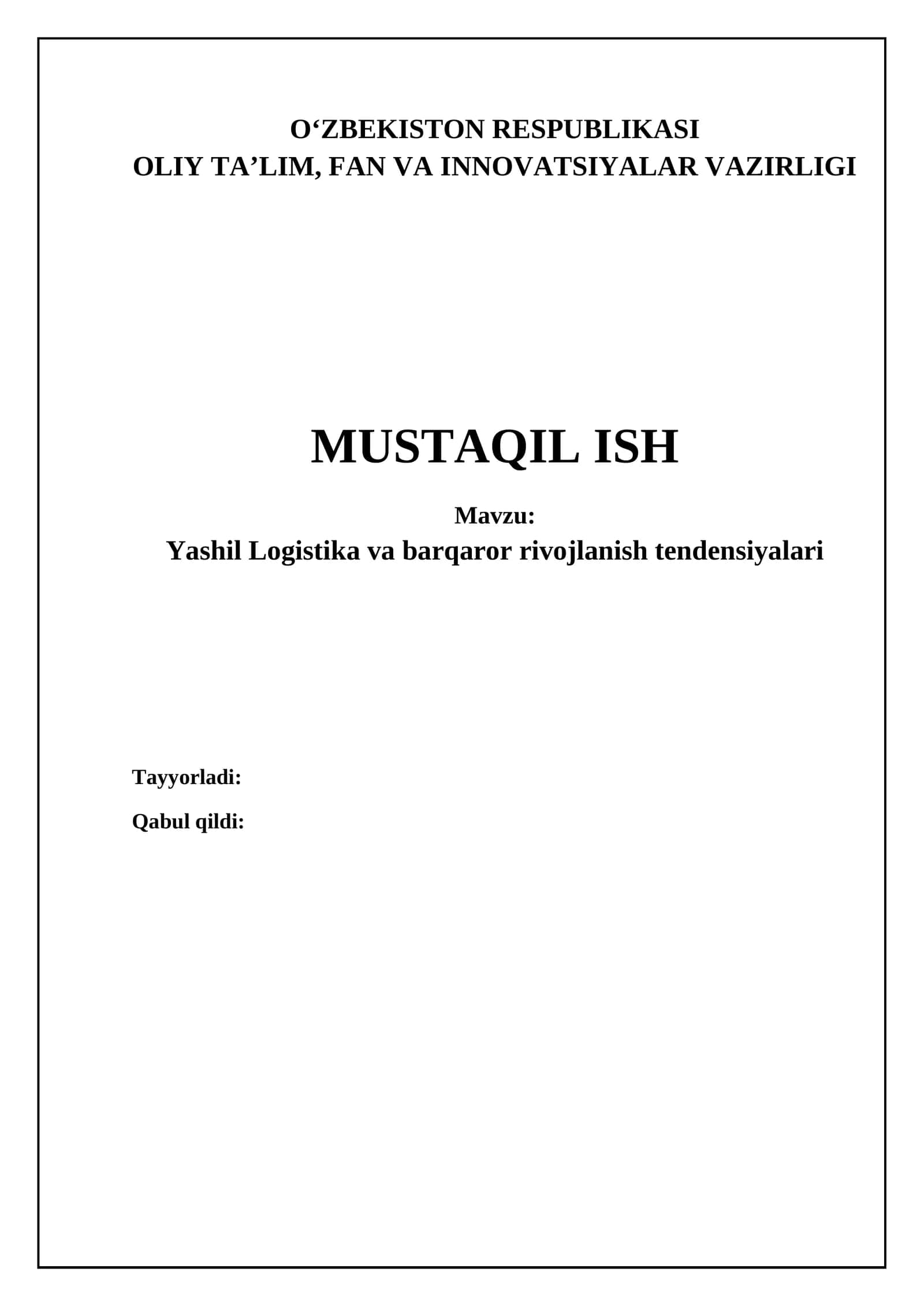 Yashil Logistika va barqaror rivojlanish tendensiyalari 1