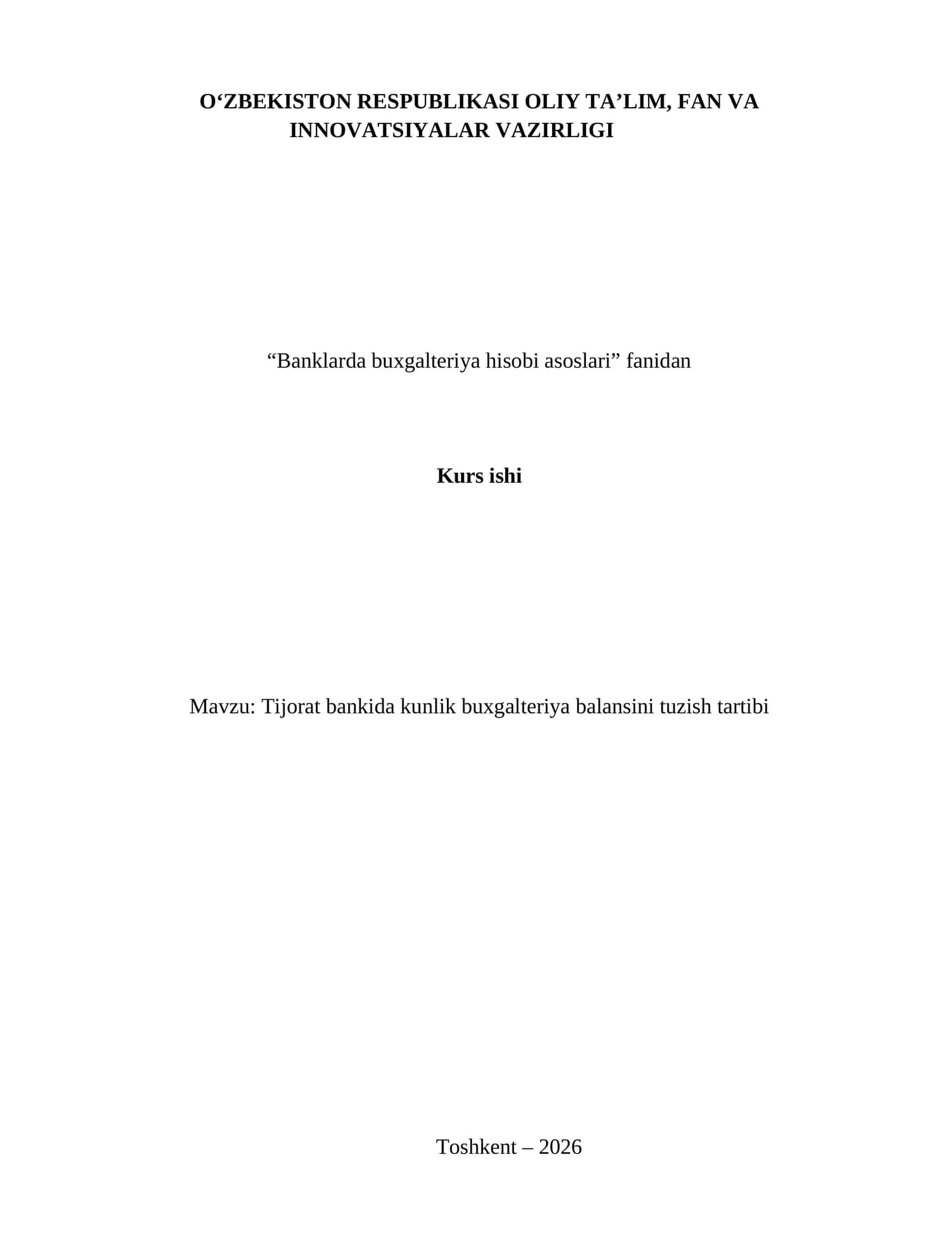 Tijorat bankida kunlik buxgalteriya balansini tuzish tartibi 1