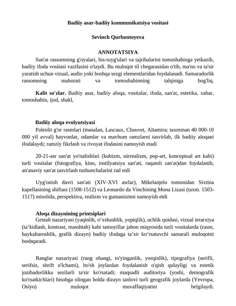 Badiiy asar-badiiy kommunikatsiya vositasi 1