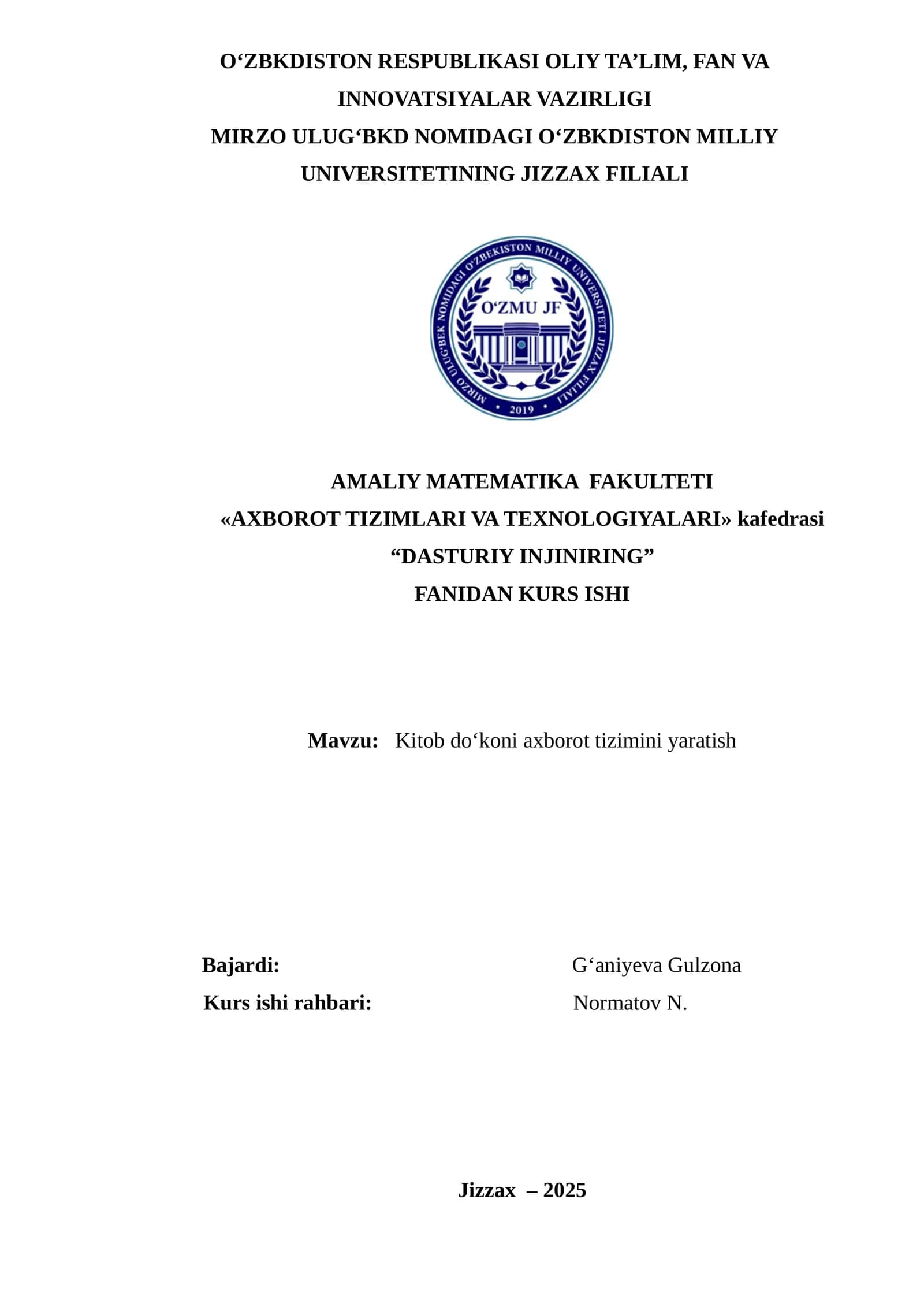 Kitob do‘koni axborot tizimini yaratish 1
