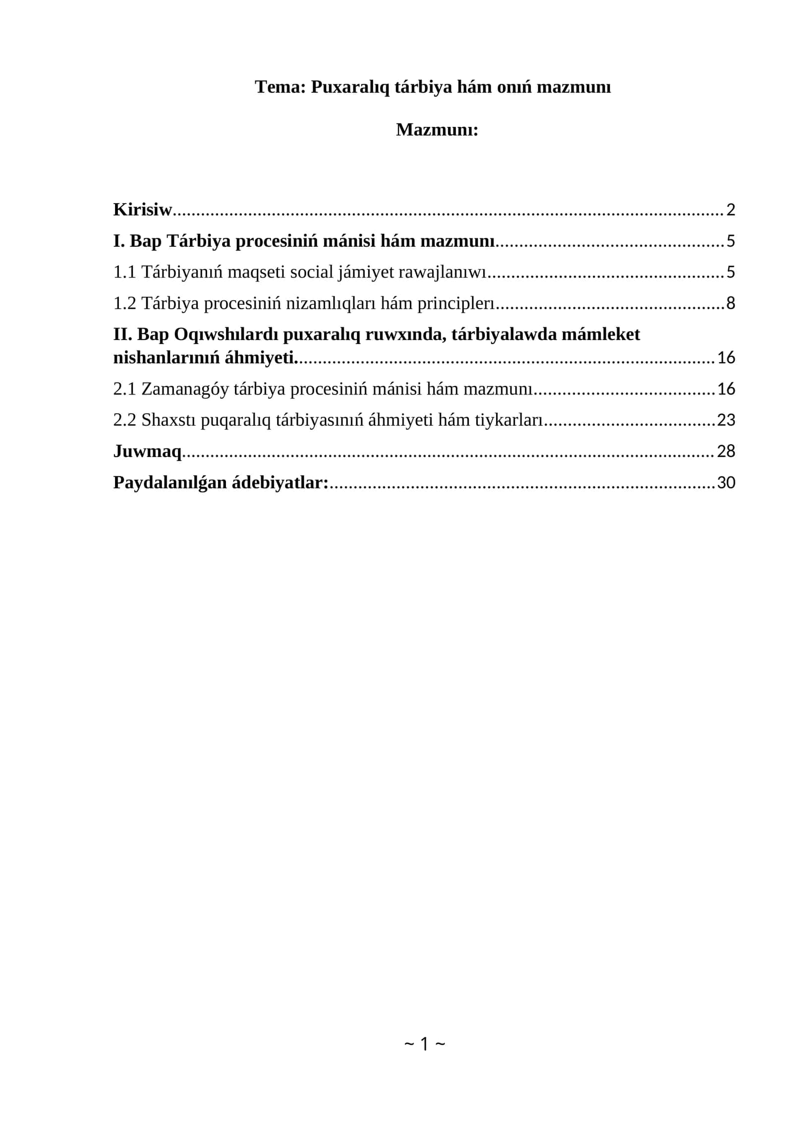 Puxaralıq tárbiya hám onıń mazmunı 1
