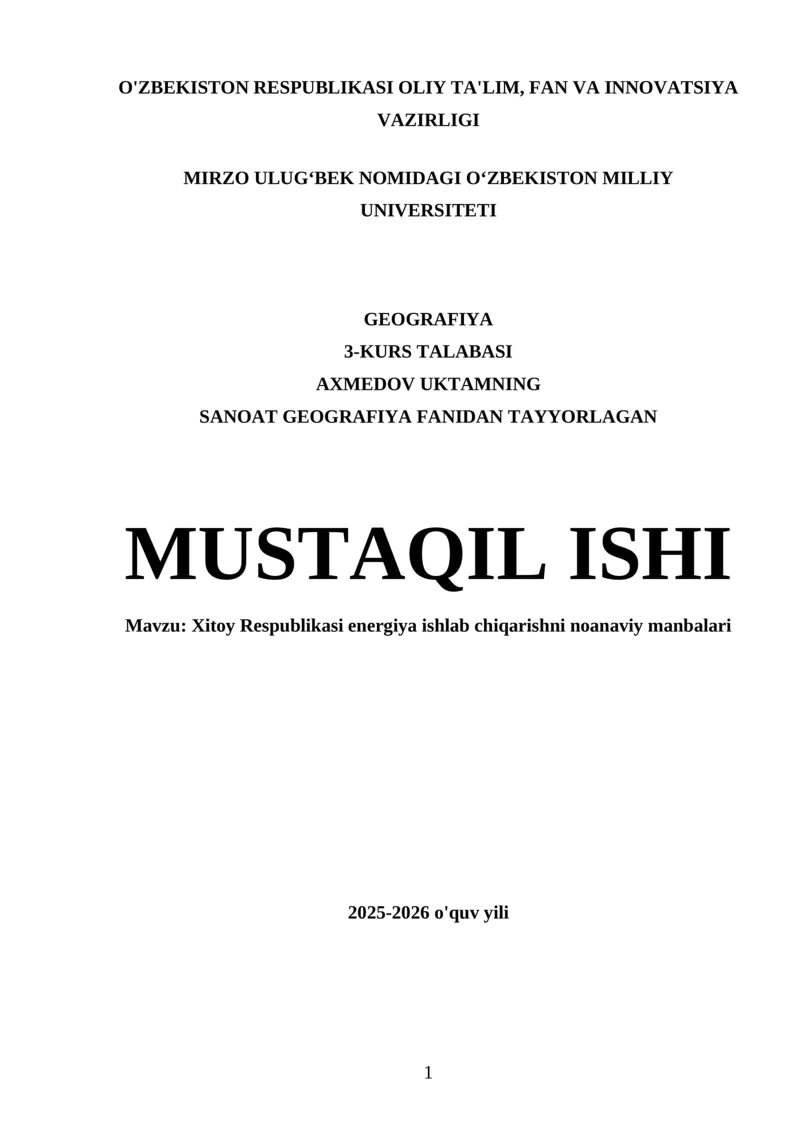 Xitoy Respublikasi energiya ishlab chiqarishni noanaviy manbalari 1