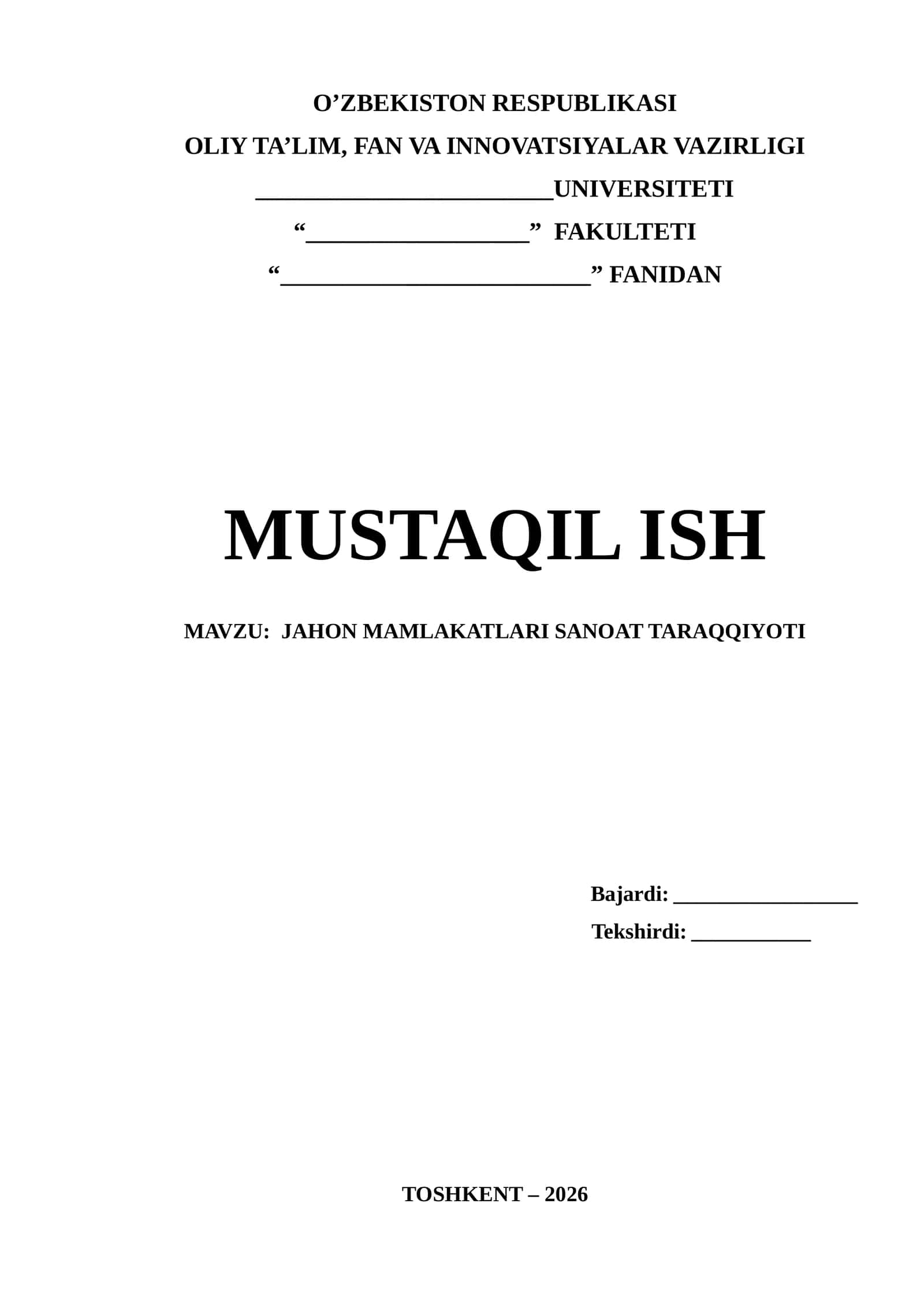 Jahon mamlakatlari sanoat taraqqiyot 1