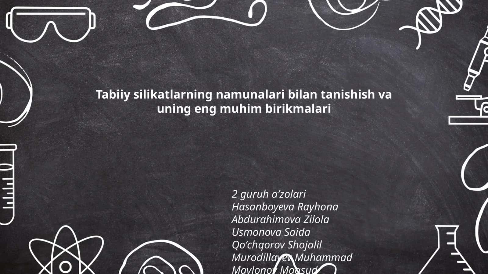 Tabiiy silikatlarning namunalari bilan tanishish va uning eng muhim birikmalari 1