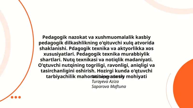 Pedagogik nazokat va xushmuomalalik kasbiy pedagogik dilkashlikning o'qituvchi xulq atvorida shaklanishi 1