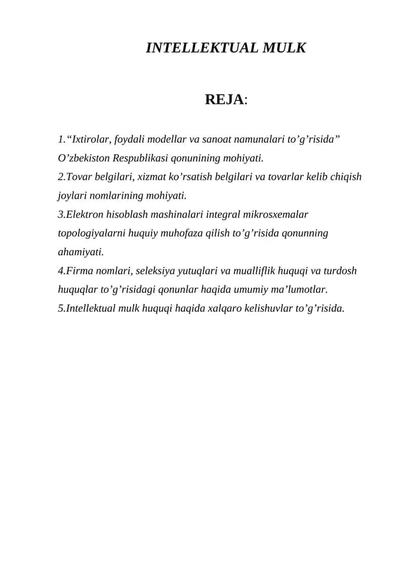 "Ixtirolar, foydali modellar va sanoat namunalari to’g’risida" 1
