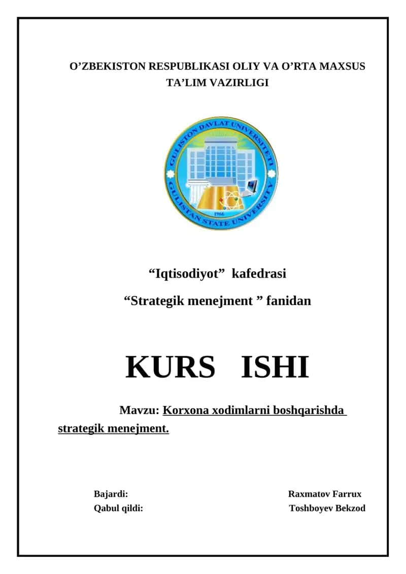 Korxona xodimlarni boshqarishda strategik menejment kurs ishi 1