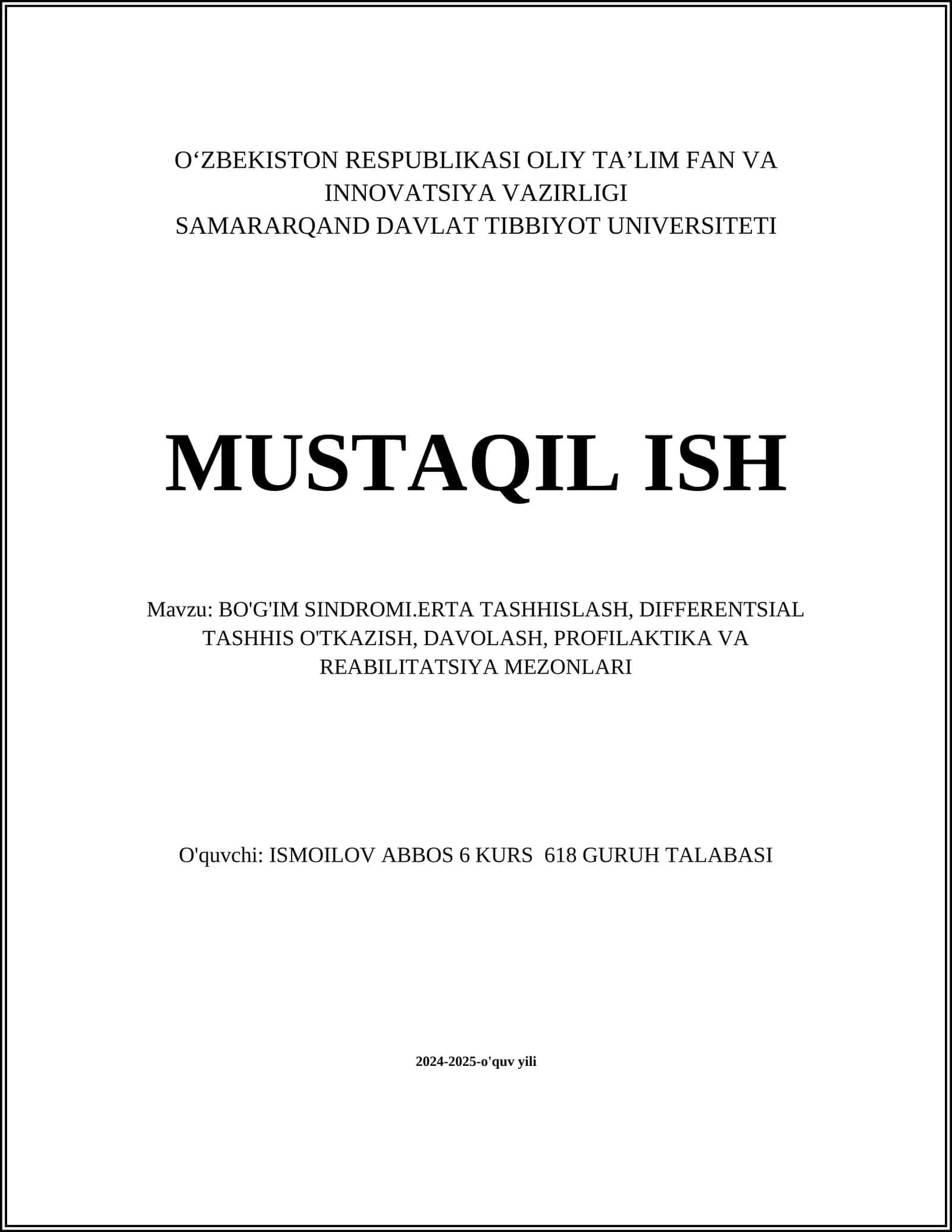 BO'G'IM SINDROMI.ERTA TASHHISLASH 1