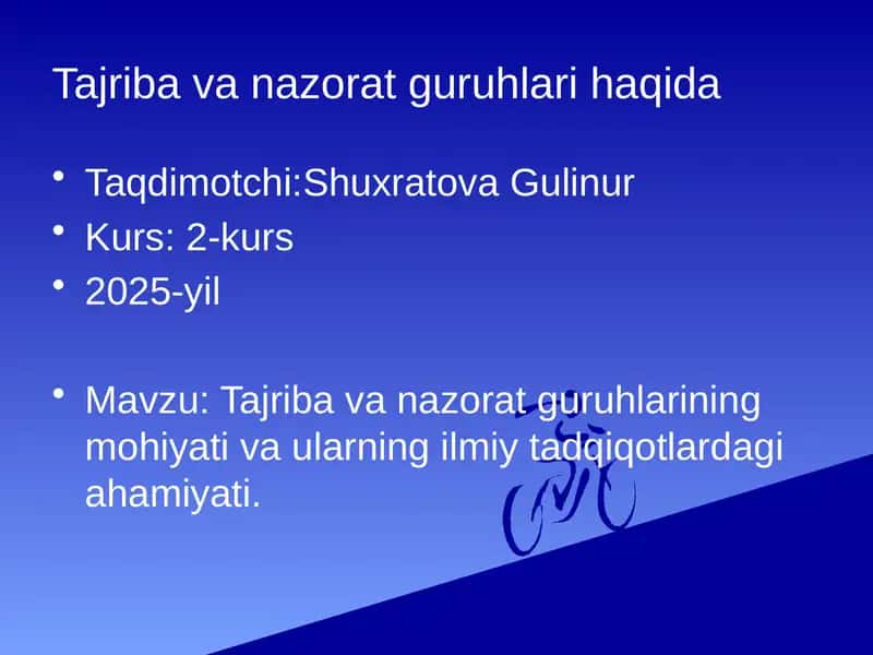 Tajriba va nazorat guruhlari haqida 1