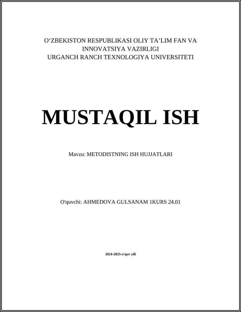 METODISTNING ISH HUJJATLARI 1