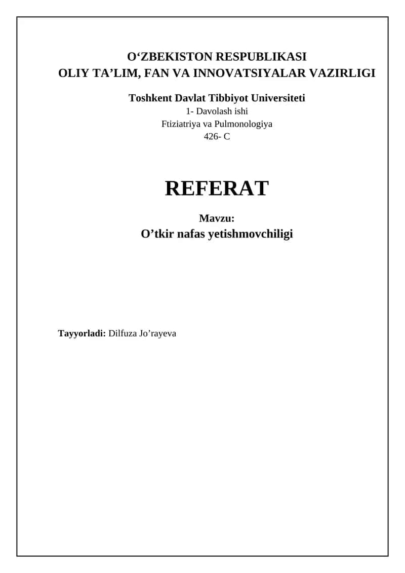 O'tkir nafas yetishmovchiligi (ONY) 1