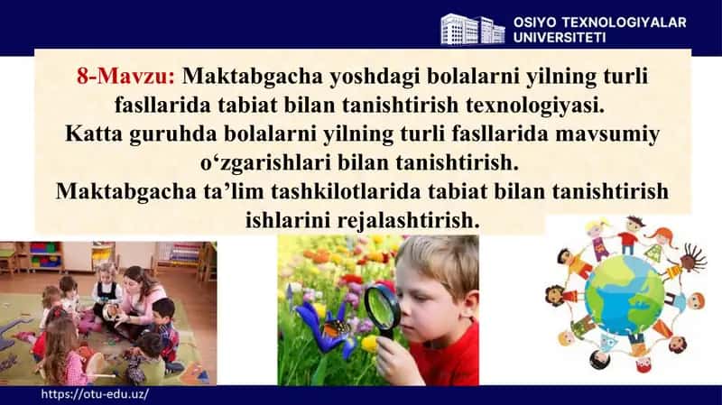 Mаktаbgаchа yoshdаgi bolаlаrni yilning turli fаsllаridа tаbiаt bilаn tаnishtirish texnologiyasi 1