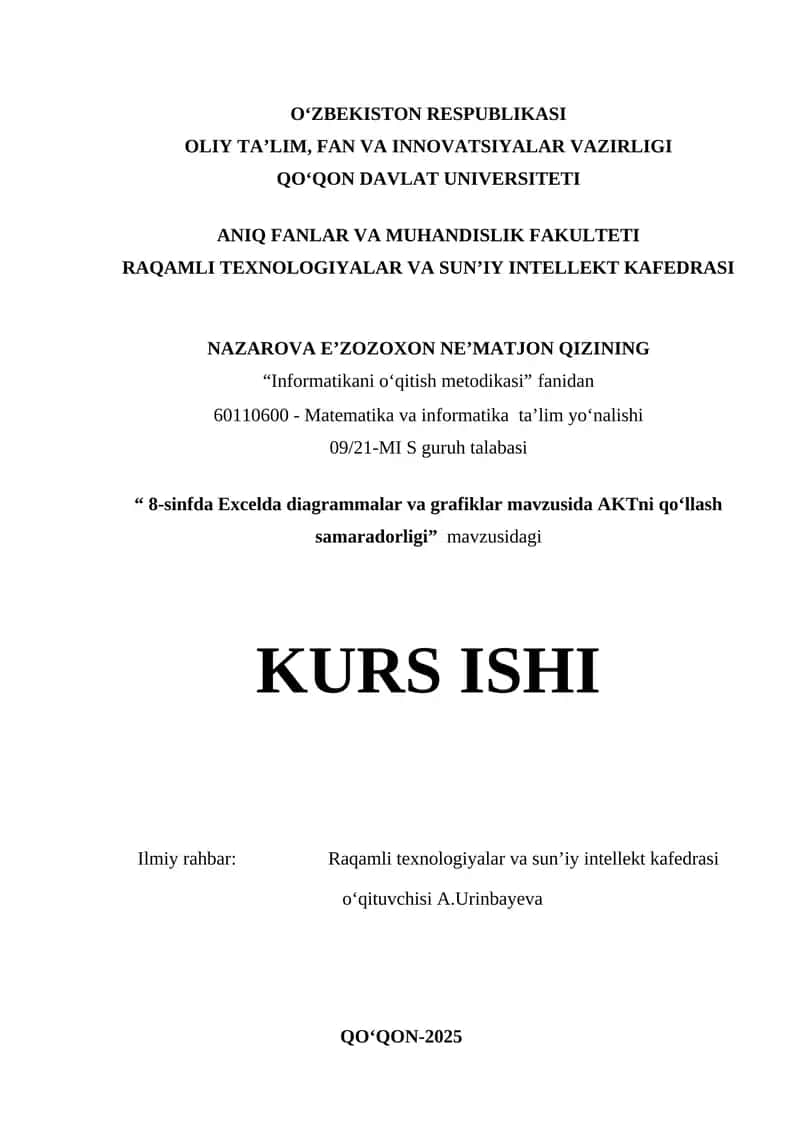 8-sinfda Excelda diagrammalar va grafiklar mavzusida AKTni qo‘llash samaradorligi 1