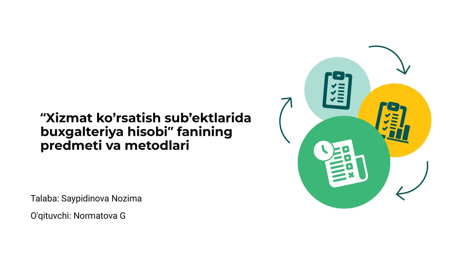 Xizmat ko’rsatish sub’ektlarida buxgalteriya hisobi fanining predmeti va metodlari 1