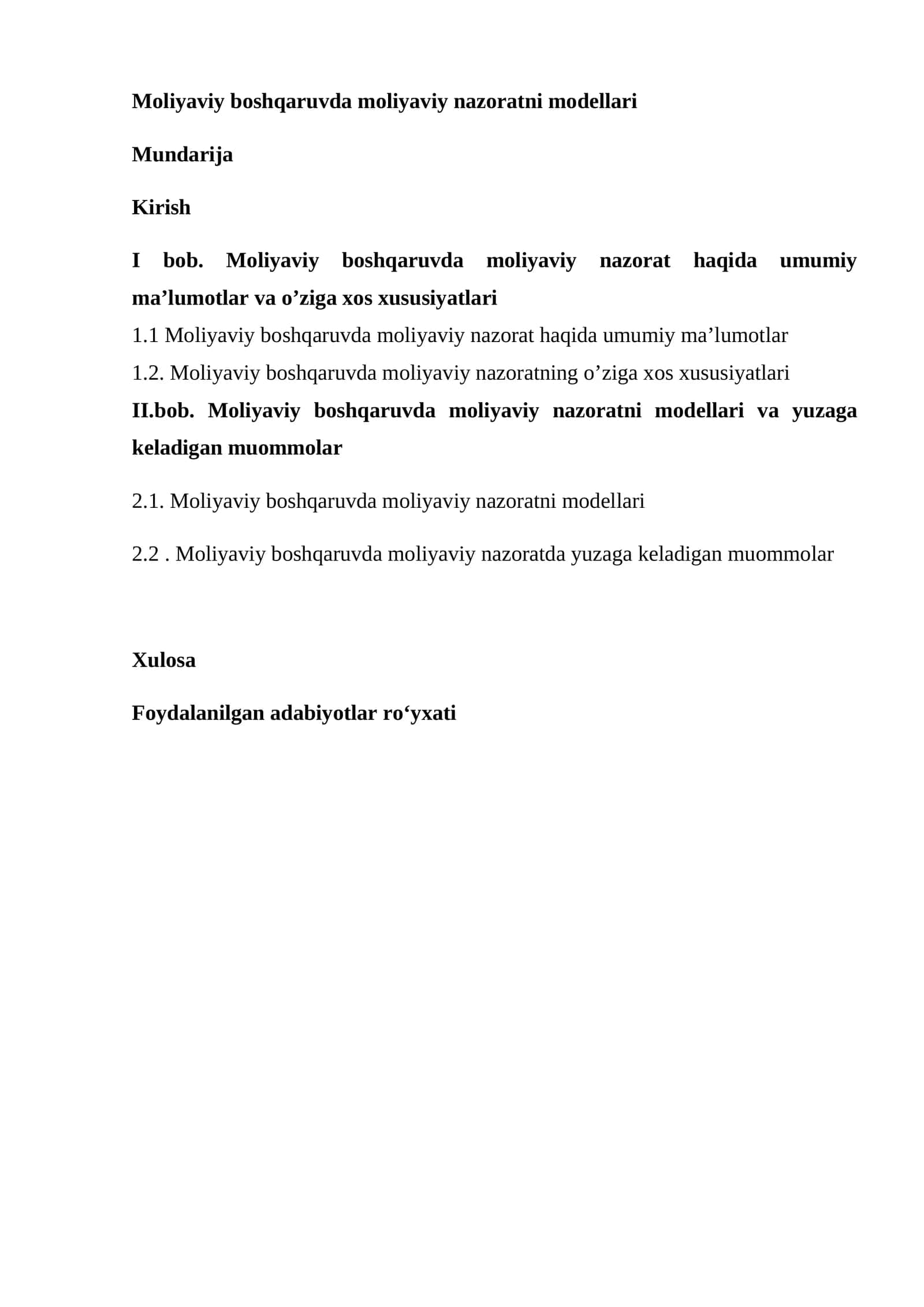 Moliyaviy boshqaruvda moliyaviy nazoratni modellari 1