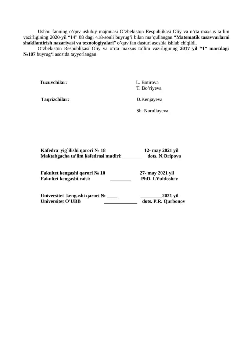 Matematik tasavvurlarni shakllantirish nazariyasi va texnologiyalari 1