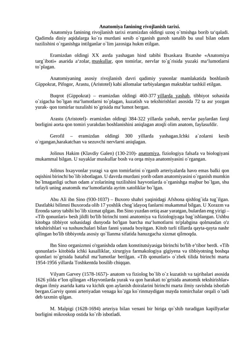 Anatomiya fanining rivojlanish tarixi 1