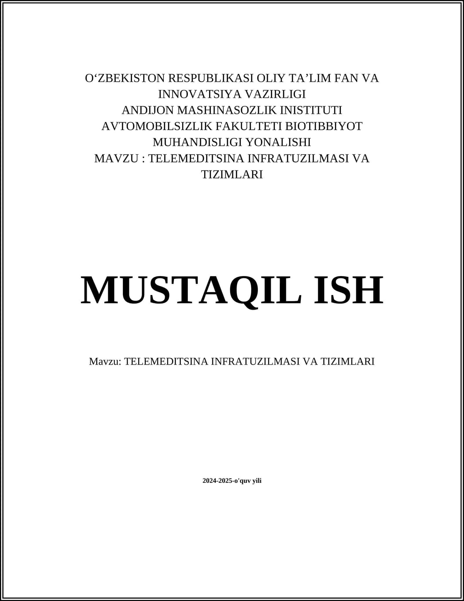 TELEMEDITSINA INFRATUZILMASI VA TIZIMLARI 1