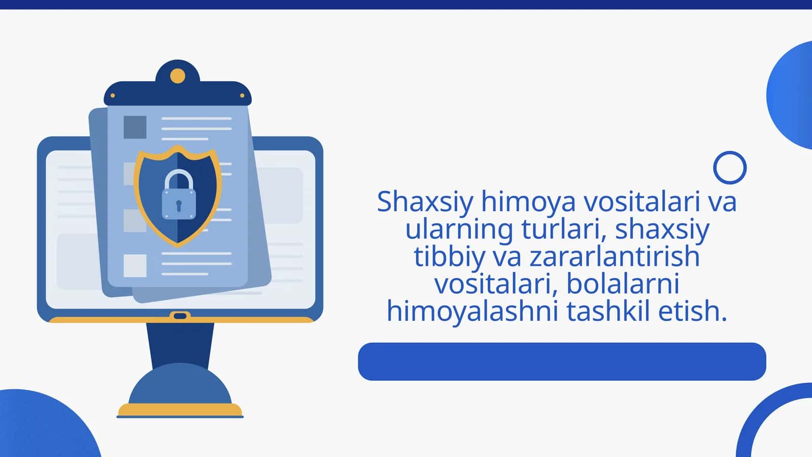 Shaxsiy himoya vositalari va ularning turlari, shaxsiy tibbiy va zararlantirish vositalari, bolalarni himoyalashni tashkil etish 1