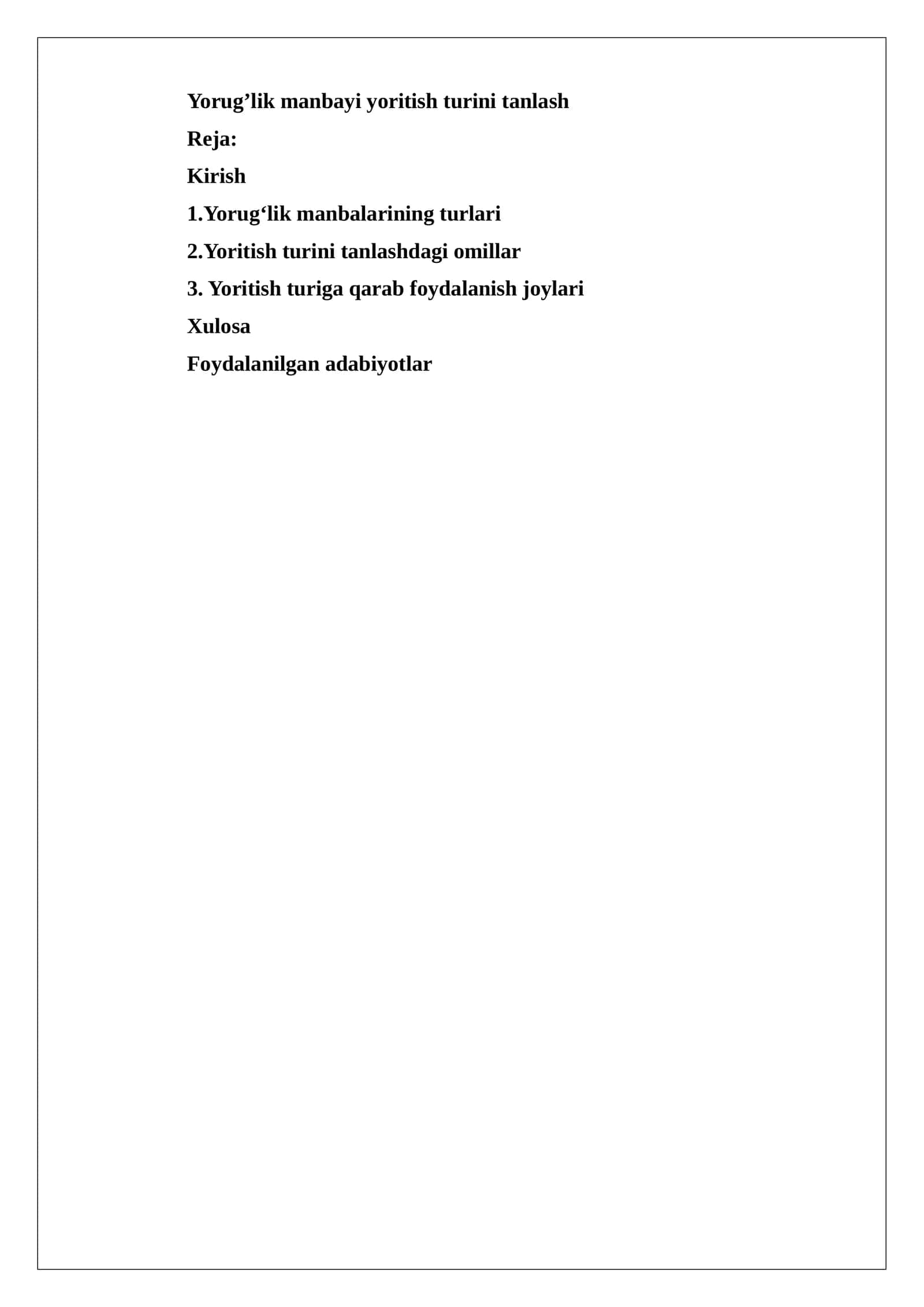 Yorug’lik manbayi yoritish turini tanlash 1